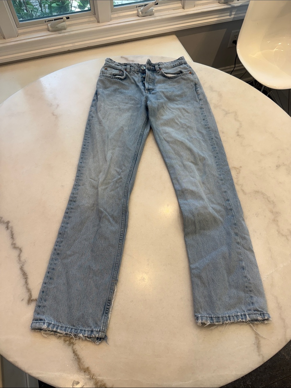 Zara Light Wash Women's Jeans - Classic Straight Fit with slit hem button fly